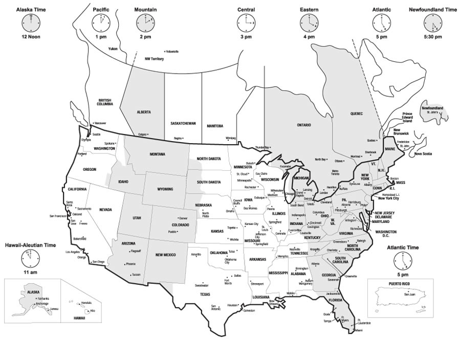 US/CA Time Zone Map